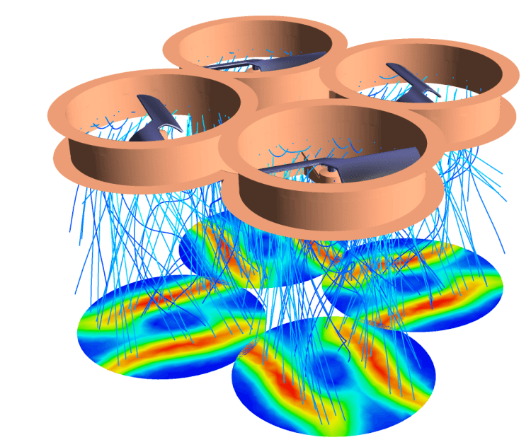 CFD of drone with fluid flow in streamlines